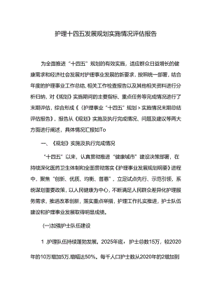 护理十四五发展规划实施情况评估报告.docx
