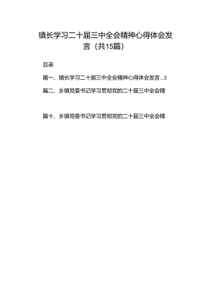（15篇）镇长学习二十届三中全会精神心得体会发言（详细版）.docx