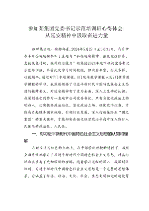 参加某集团党委书记示范培训班心得体会：从延安精神中汲取奋进力量.docx