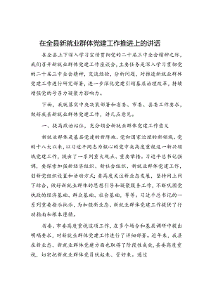 在全县新就业群体党建工作推进上的讲话.docx