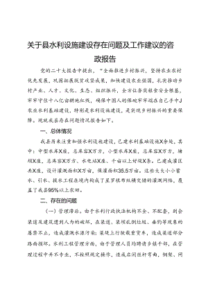 关于县水利设施建设存在问题及工作建议的咨政报告.docx