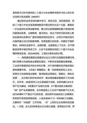 某县委书记在市委党的二十届三中全会精神专题学习班上的分组交流研讨发言提纲（3954字）.docx