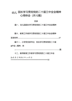 （12篇）幼儿园园长学习贯彻党的二十届三中全会精神心得体会范文.docx