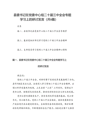 (9篇)县委书记在党委中心组二十届三中全会专题学习上的研讨发言范文.docx
