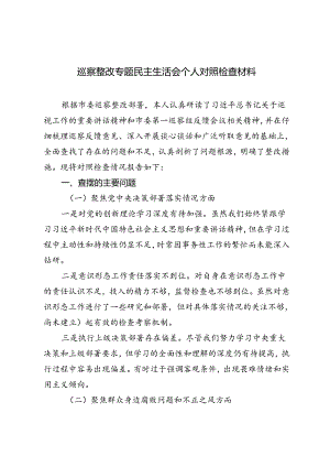 2024年9月巡察整改专题民主生活会个人对照检查材料.docx