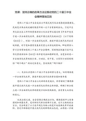 学习党的二十届三中全会精神坚持正确的改革方法论专题党课讲稿.docx