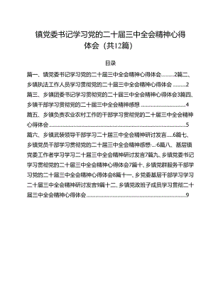 镇党委书记学习党的二十届三中全会精神心得体会12篇（最新版）.docx