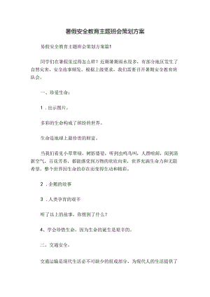 暑假安全教育主题班会策划方案.docx