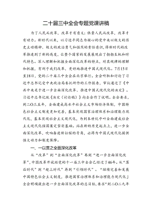 二十届三中全会精神专题党课讲稿.docx