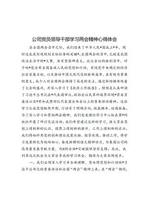 公司党员领导干部学习两会精神心得体会.docx