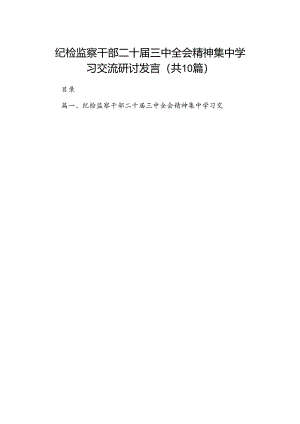 （10篇）纪检监察干部二十届三中全会精神集中学习交流研讨发言集锦.docx