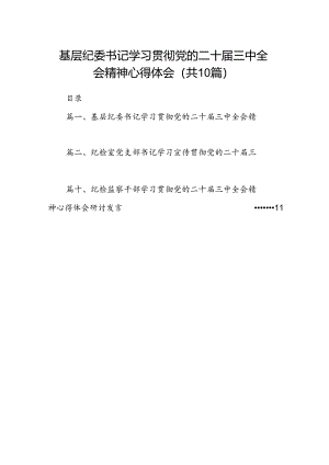 （10篇）基层纪委书记学习贯彻党的二十届三中全会精神心得体会范文.docx
