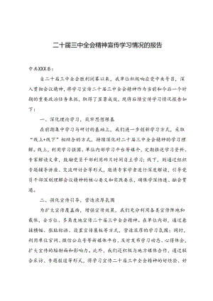 2024年二十届三中全会精神宣传学习情况的报告.docx