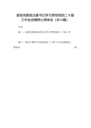 （10篇）县级党委政法委书记学习贯彻党的二十届三中全会精神心得体会范文.docx
