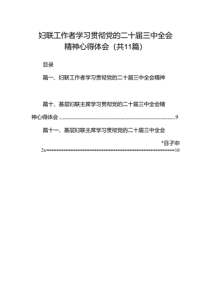 （11篇）妇联工作者学习贯彻党的二十届三中全会精神心得体会范文.docx