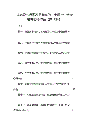 镇党委书记学习贯彻党的二十届三中全会精神心得体会 （汇编12份）.docx