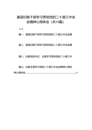 （10篇）基层妇联干部学习贯彻党的二十届三中全会精神心得体会集合.docx
