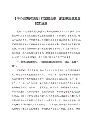 【中心组研讨发言】打出组合拳跑出高质量发展的加速度.docx