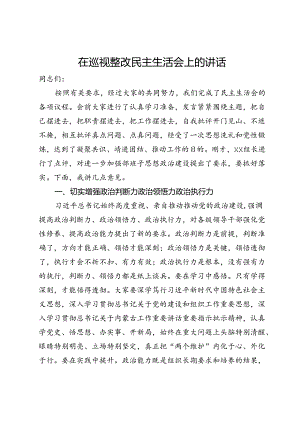 在巡视整改民主生活会上的讲话.docx
