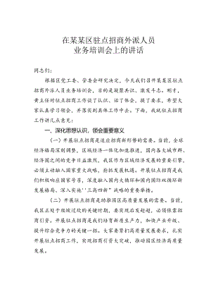 在某某区驻点招商外派人员业务培训会上的讲话.docx