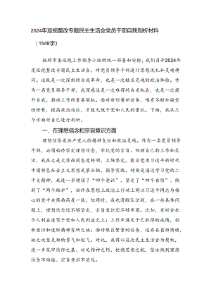 2024年巡视整改专题民主生活会党员干部自我剖析材料（1548字）.docx