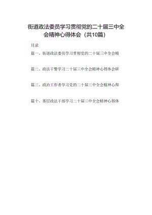 （10篇）街道政法委员学习贯彻党的二十届三中全会精神心得体会（精选）.docx
