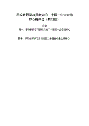 （12篇）思政教师学习贯彻党的二十届三中全会精神心得体会（精选）.docx