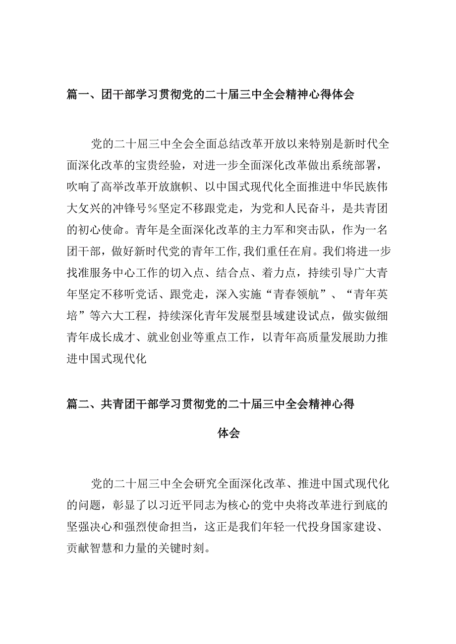 (10篇)团干部学习贯彻党的二十届三中全会精神心得体会合计.docx_第2页