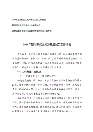 2024年整治形式主义为基层减负工作报告、研讨会上的发言.docx