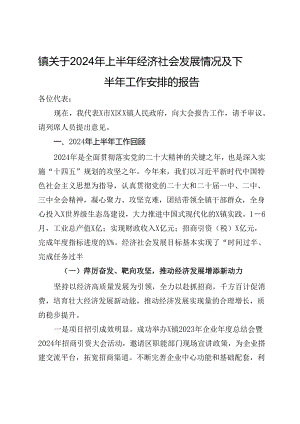 镇关于2024年上半年经济社会发展情况及下半年工作安排的报告.docx