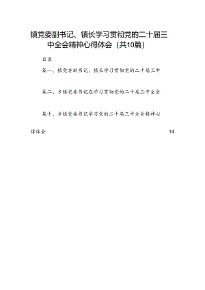 （10篇）镇党委副书记、镇长学习贯彻党的二十届三中全会精神心得体会集合.docx