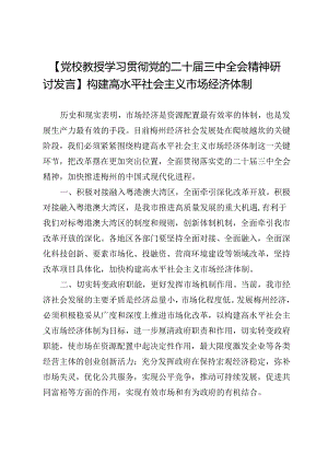 【党校教授学习贯彻党的二十届三中全会精神研讨发言】构建高水平社会主义市场经济体制.docx