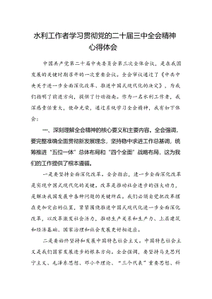 水利工作者学习贯彻党的二十届三中全会精神心得体会.docx