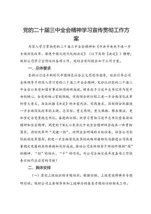 党的二十届三中全会精神学习宣传贯彻工作方案.docx