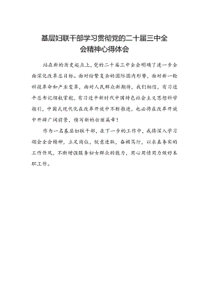 基层妇联干部学习贯彻党的二十届三中全会精神心得体会.docx