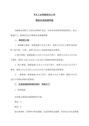 XX工业有限责任公司事故应急救援预案（2024年）.docx