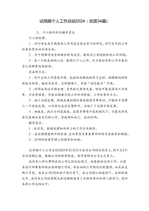 试用期个人工作总结2024（优质34篇）.docx