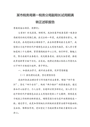 某市税务局第一税务分局副局长试用期满转正述职报告.docx