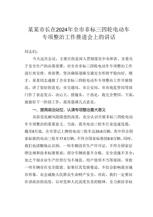 某某市长在2024年全市非标三四轮电动车专项整治工作推进会上的讲话.docx
