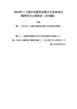 （18篇）2024年二十届中央委员会第三次全体会议精神学习心得体会（最新版）.docx