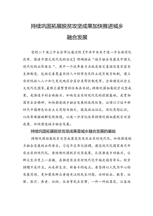 持续巩固拓展脱贫攻坚成果加快推进城乡融合发展.docx