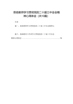 （10篇）思政教师学习贯彻党的二十届三中全会精神心得体会（最新版）.docx