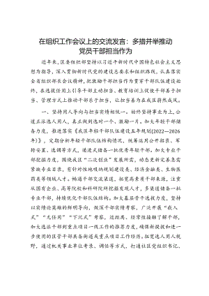 在组织工作会议上的交流发言：多措并举推动党员干部担当作为.docx