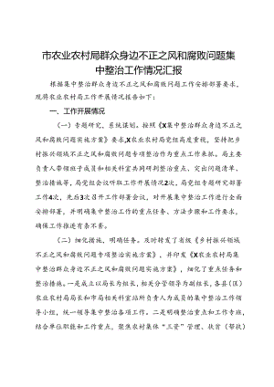 市农业农村局群众身边不正之风和腐败问题集中整治工作情况汇报.docx