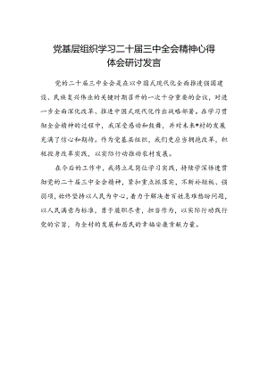 党基层组织学习二十届三中全会精神心得体会研讨发言.docx