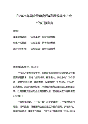 在2024年国企党建高质量发展现场推进会上的汇报发言.docx