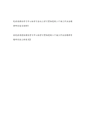 2024在民政局党组理论学习中心组学习贯彻党的二十届三中全会精神专题研讨会上的发言材料2篇.docx