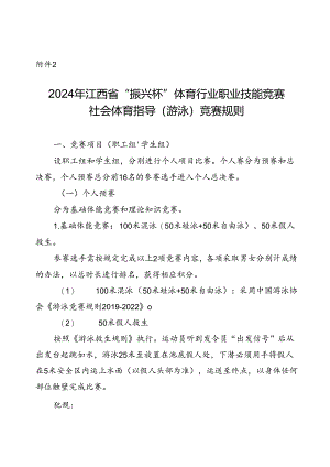 2024年江西省“振兴杯”体育行业职业技能竞赛社会体育指导（游泳）竞赛规则.docx