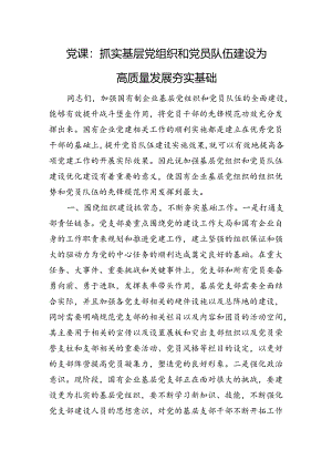 党课：抓实基层党组织和党员队伍建设+为高质量发展夯实基础.docx