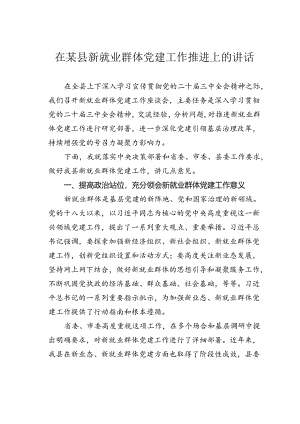 在某县新就业群体党建工作推进上的讲话.docx